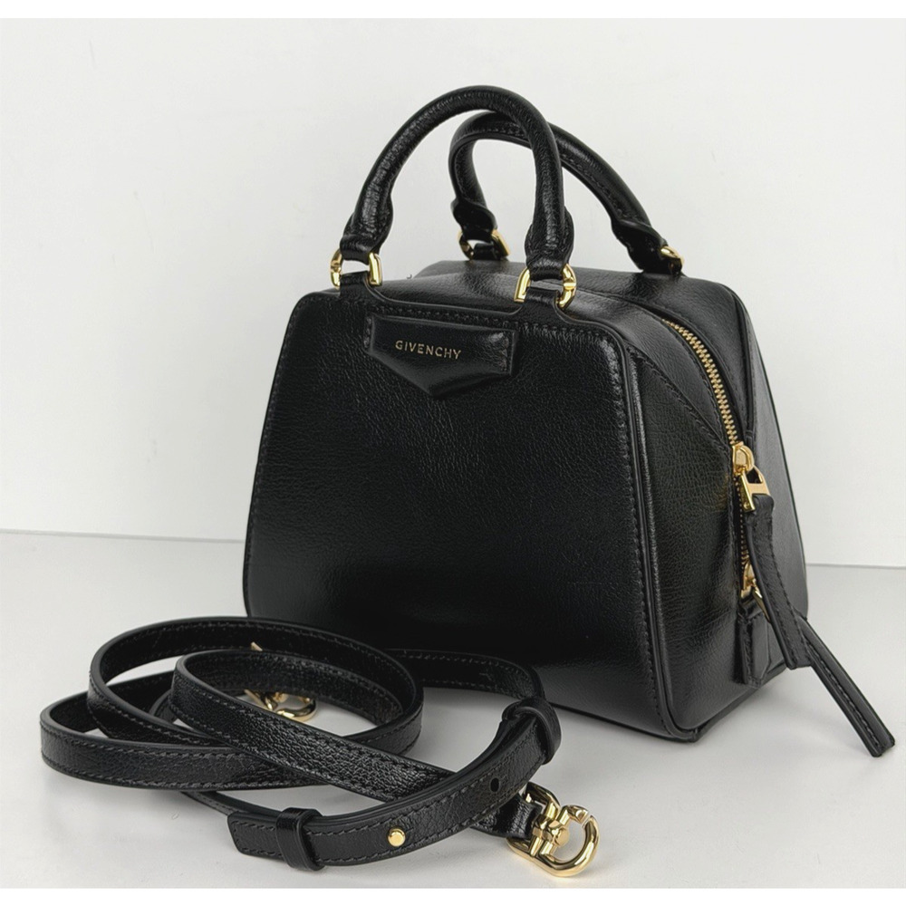 Givenchy Nano Antigona Cube Top Handle Bag in Black Shiny Leather